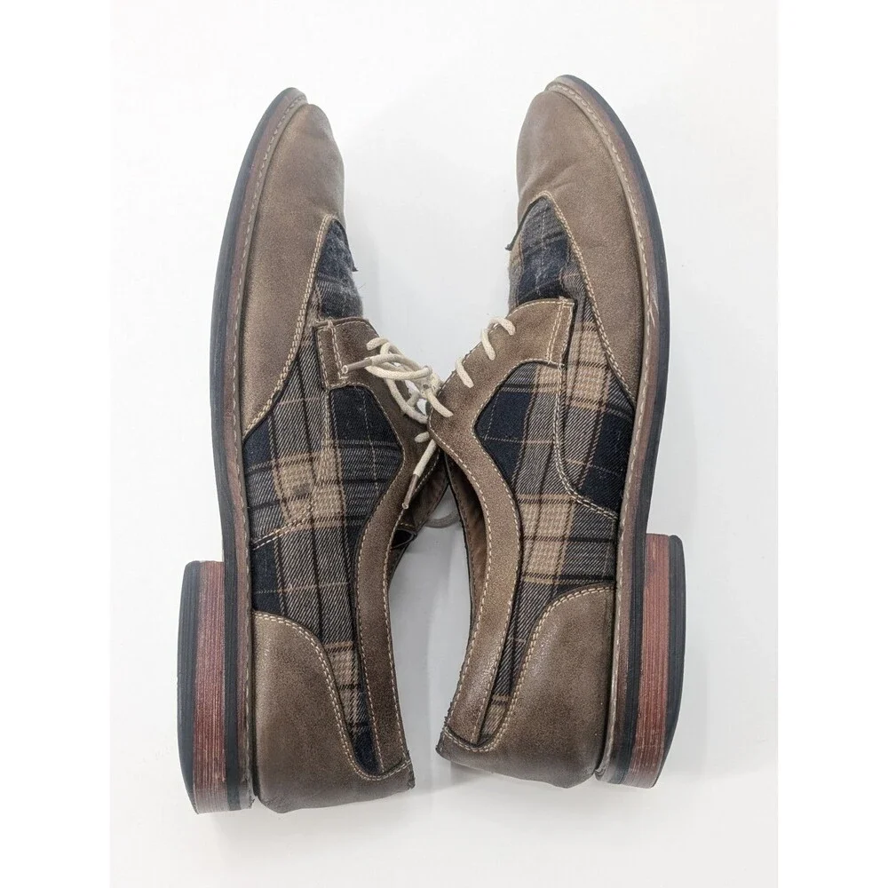 Ferro Aldo Brown Plaid Leather Oxford Tie Lace Dress Shoes Mens Size 9
